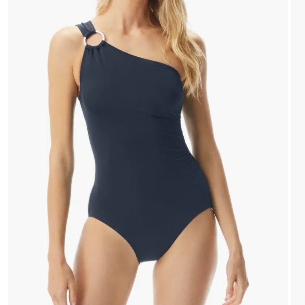Michael Kors Embellished One-Shoulder Underwire One-Piece Blue Swimsuit NWT- 24W